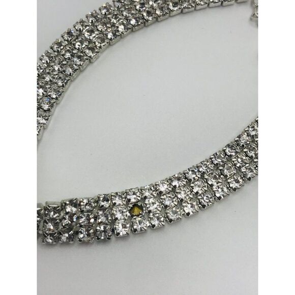 Triple row clear rhinestone chocker bridal event party necklace braceletset read - Picture 7 of 8